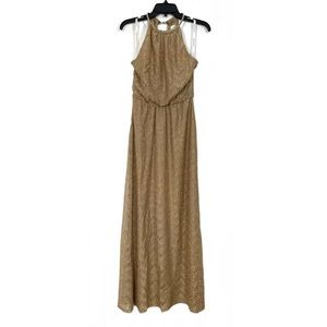 Bisou Bisou Gold Maxi Dress Keyhole Back